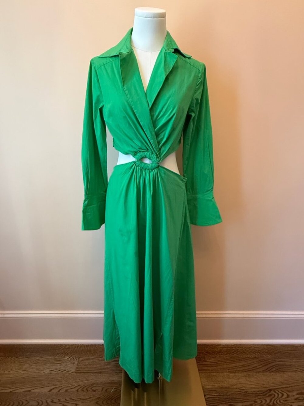 SETRE Green Cotton Cutout Ring Detail Midi Dress Size S US 4